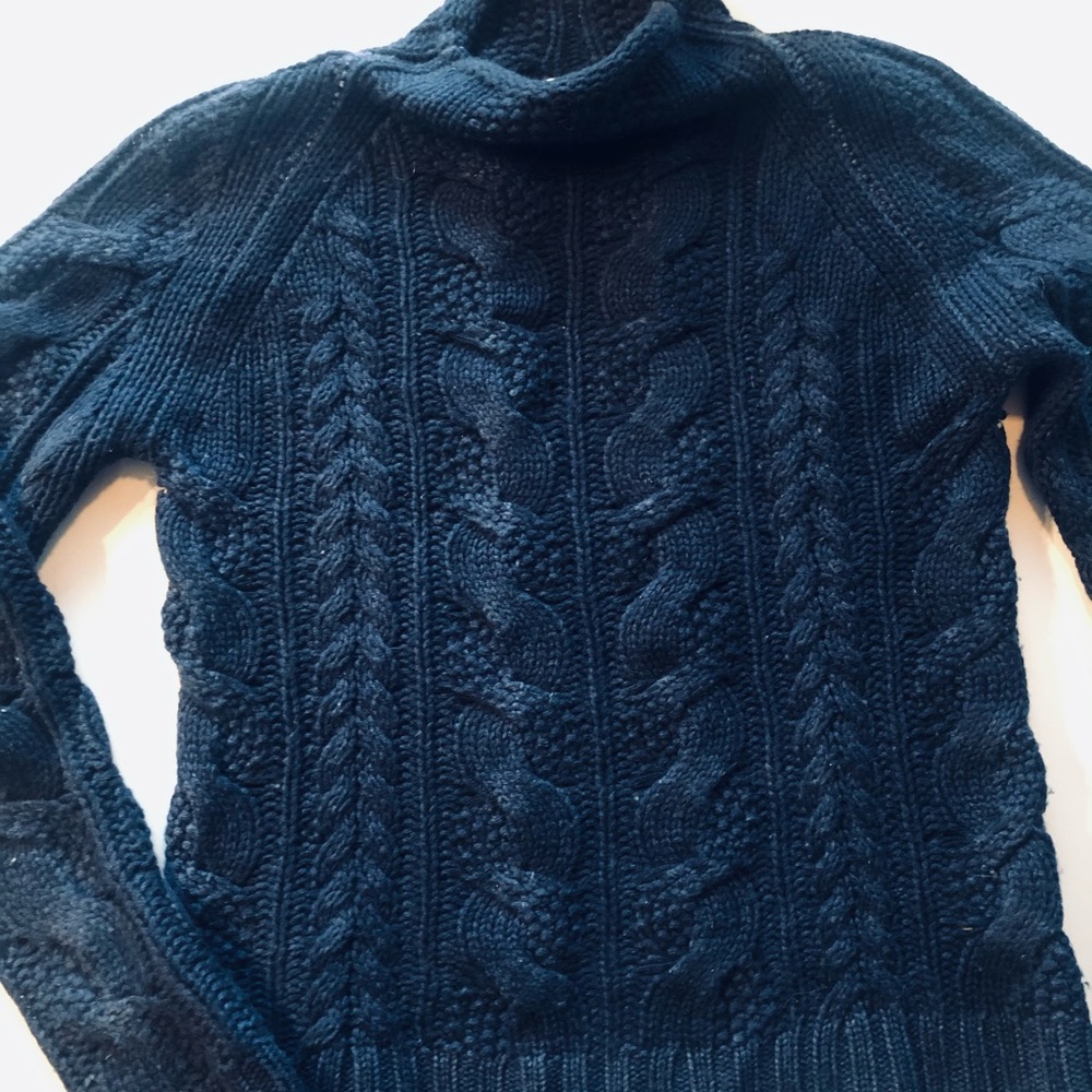 Club Monaco blue navy cashmere cable mock sweater